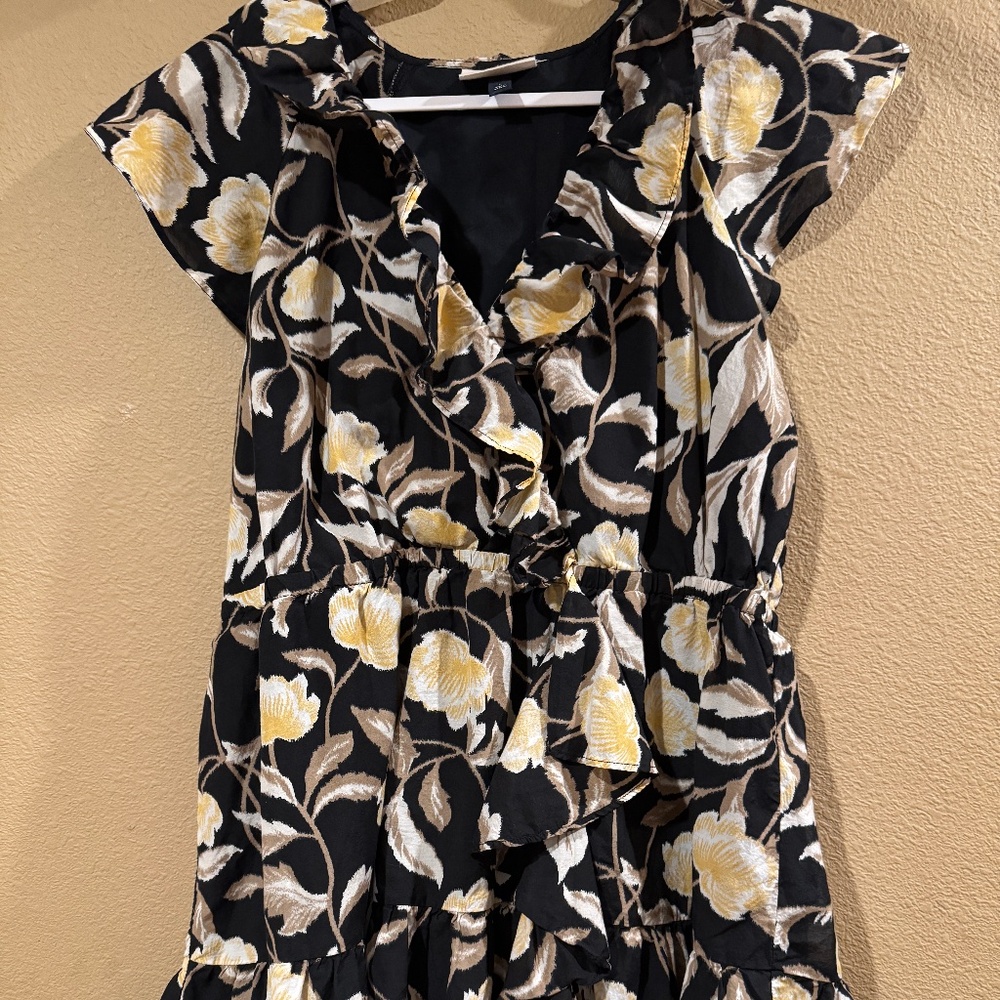 Short black and Yellow floral ruffle dress